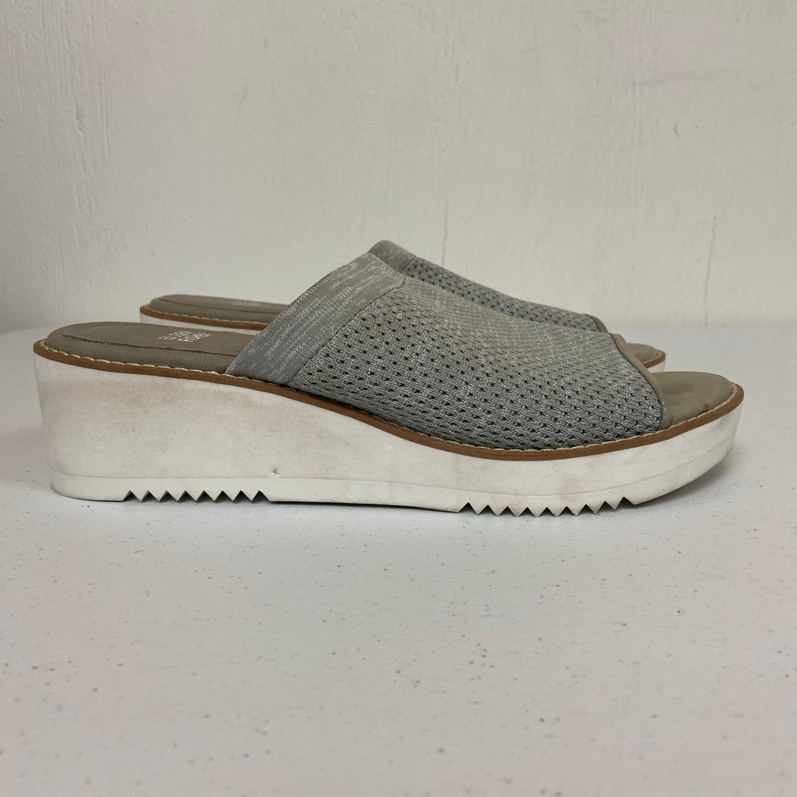 Eileen Fisher Telly Women 8 Stretch Knit Wedge Slide Gray White Comfort Sandals
